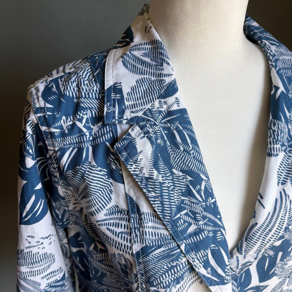 COLDWATER CREEK Women's XL Petit Blue White Floral Notch Lapel Cotton Blazer - Picture 9 of 11